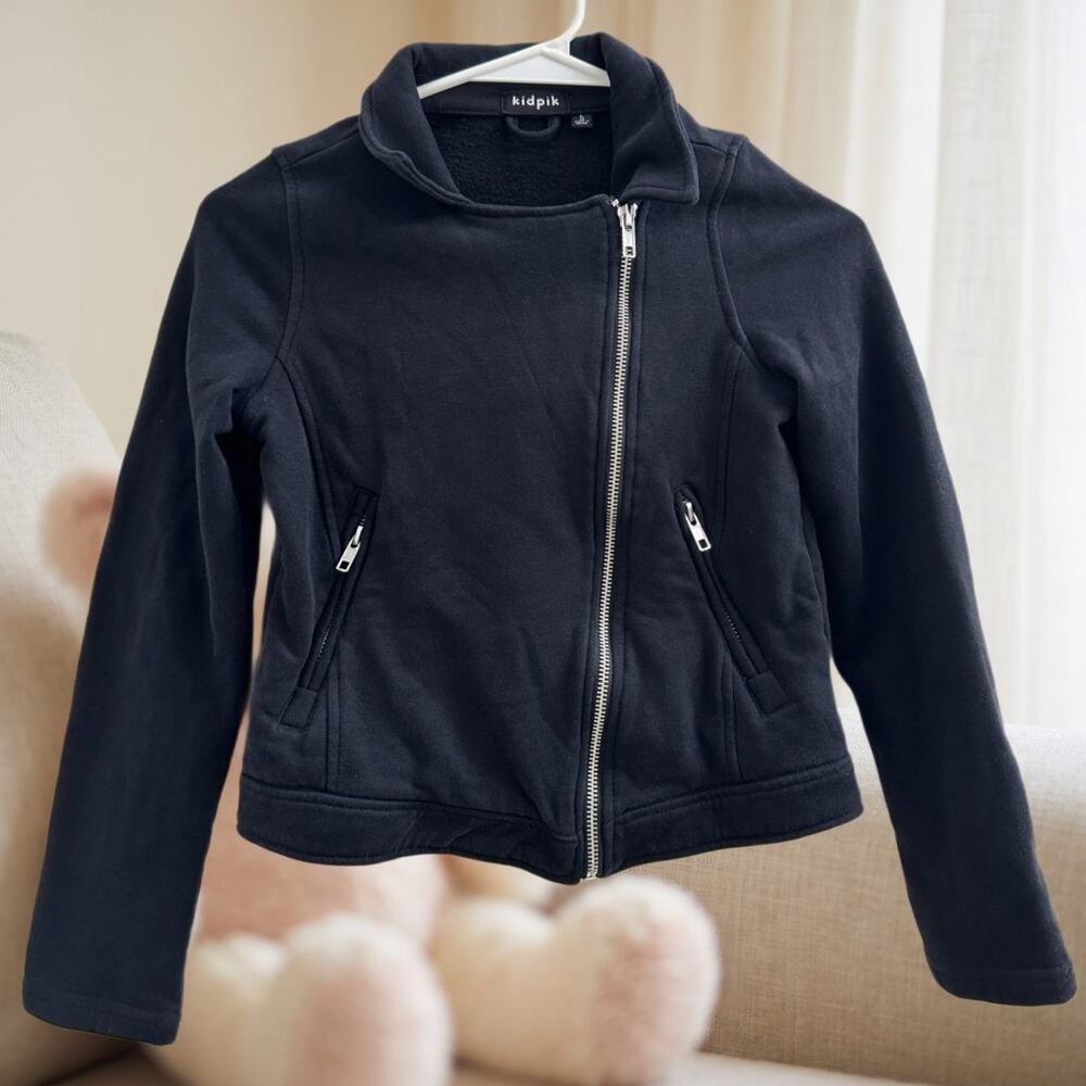 kidpik Girls Moto Jacket Black Zip Up Fleece Lined Cotton Blend Size L (12)